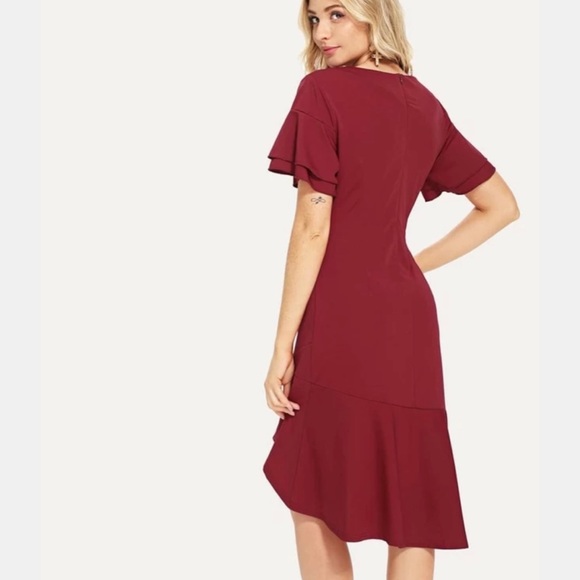 SHEIN Dresses Red Ruffle Sleeve Dip Hem Dress Poshmark